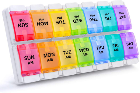 Großer wöchentlicher täglicher Pillen-Organizer mit einfachem Druckknopf