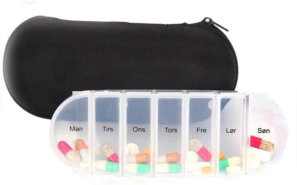 Wöchentliche Pillendose aus Kunststoff mit 7 Fächern und Brillenetui